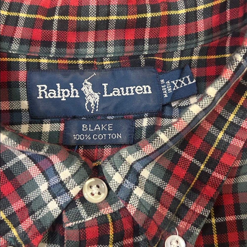 Ralph Lauren Blake Cotton Red Green Plaid Long Sleeve Button Down Shirt XXL - Picture 3 of 7